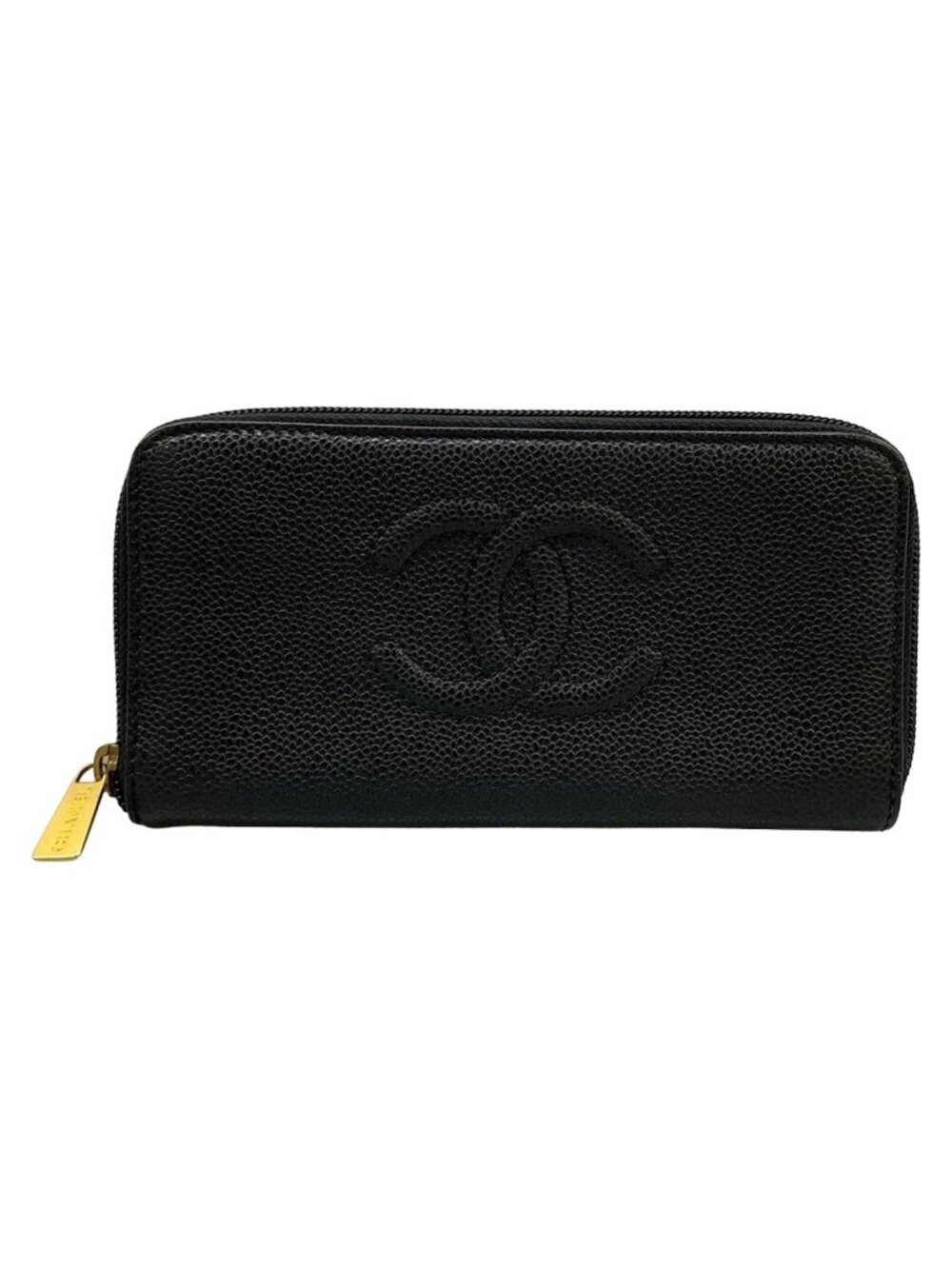 Chanel Wallet Black Zip Around Gold
